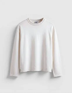 Pull col rond blanc tricot coton Femme