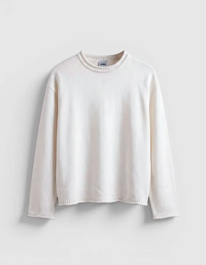 Pull col rond blanc tricot coton Femme
