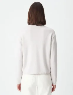 Pull col rond blanc tricot coton Femme