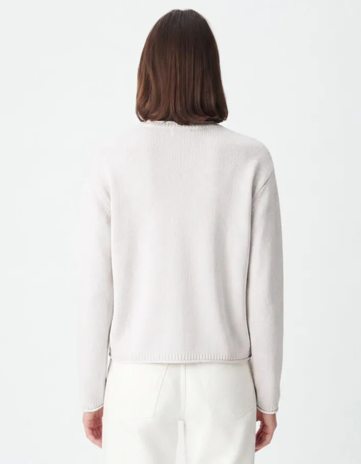 Pull col rond blanc tricot coton Femme