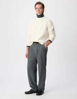Pull col rond blanc tricot points torsades Homme