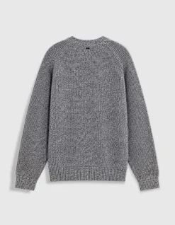 Pull col rond gris tricot mouliné Homme