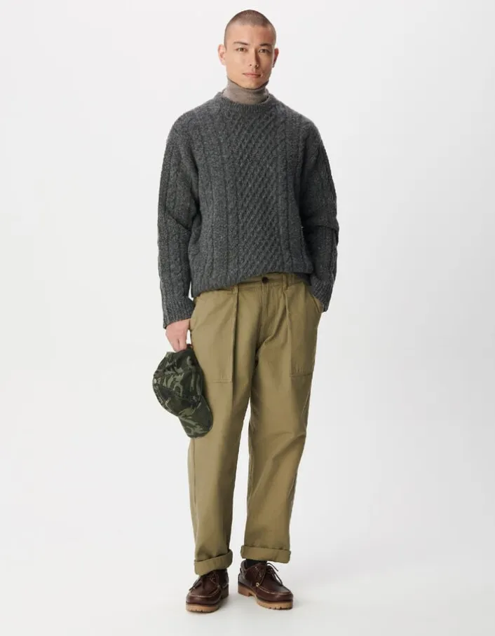 Pull col rond gris tricot points torsades Homme