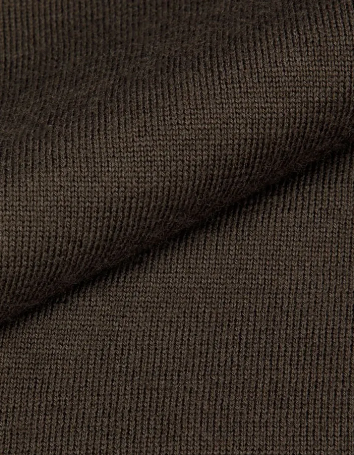 Pull col rond kaki tricot 100% laine Homme