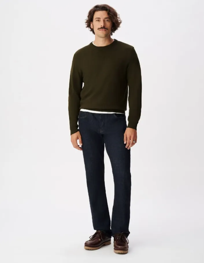 Pull col rond kaki tricot 100% laine Homme