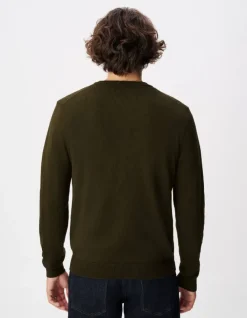 Pull col rond kaki tricot 100% laine Homme