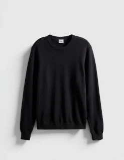 Pull col rond noir tricot 100% laine Homme