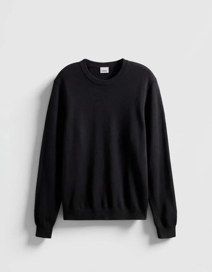 Pull col rond noir tricot 100% laine Homme