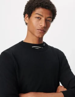 Pull col rond noir tricot 100% laine Homme