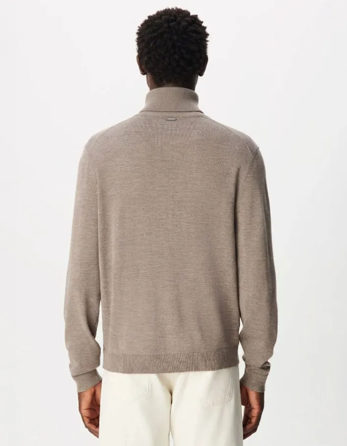 Pull col roulé beige tricot 100% laine Homme
