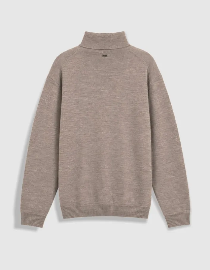 Pull col roulé beige tricot 100% laine Homme