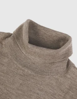 Pull col roulé beige tricot 100% laine Homme