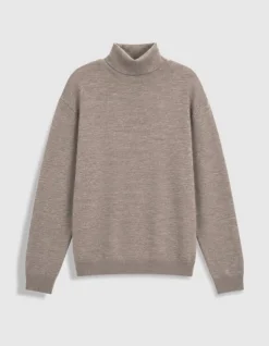 Pull col roulé beige tricot 100% laine Homme