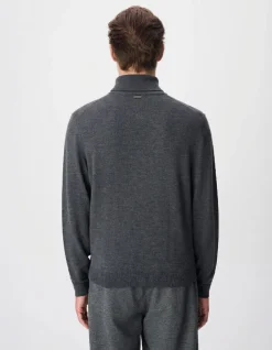 Pull col roulé gris tricot 100% laine Homme