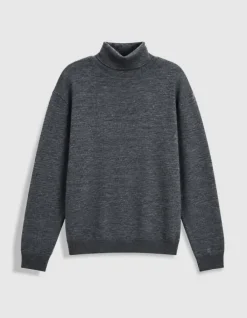 Pull col roulé gris tricot 100% laine Homme