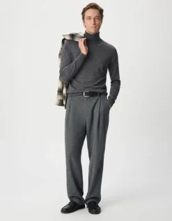 Pull col roulé gris tricot 100% laine Homme