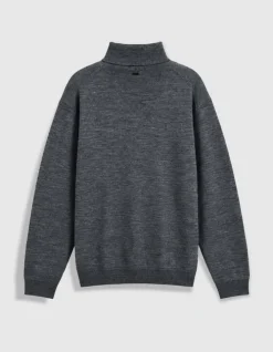 Pull col roulé gris tricot 100% laine Homme