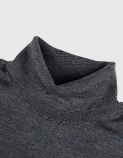 Pull col roulé gris tricot 100% laine Homme