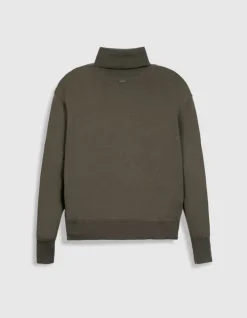Pull col roulé kaki tricot 100% laine Femme
