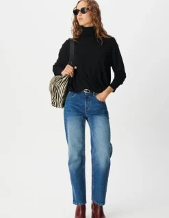 Pull col roulé noir tricot 100% laine Femme