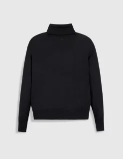 Pull col roulé noir tricot 100% laine Femme