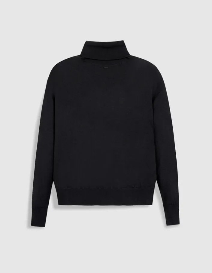 Pull col roulé noir tricot 100% laine Femme
