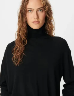 Pull col roulé noir tricot 100% laine Femme