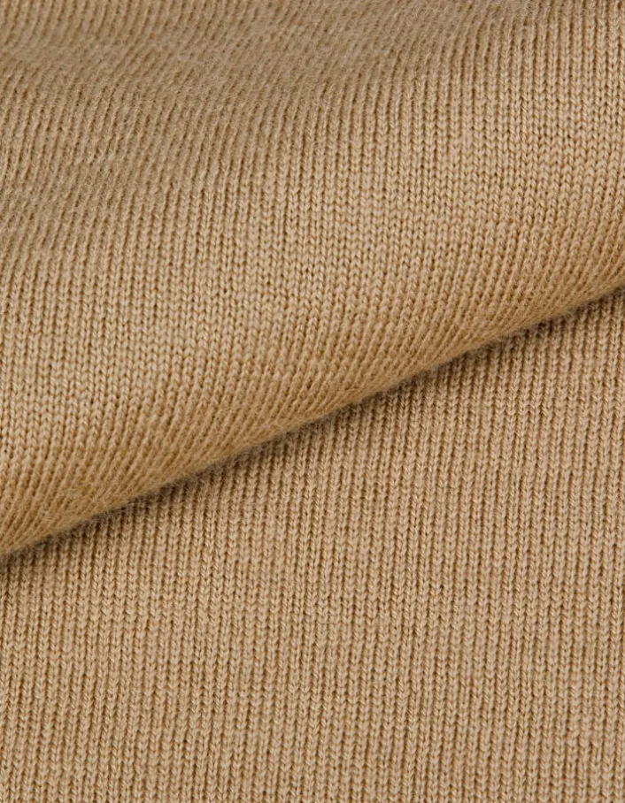 Pull col V beige tricot 100% laine Homme