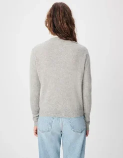 Pull col V gris tricot 100% cachemire Femme