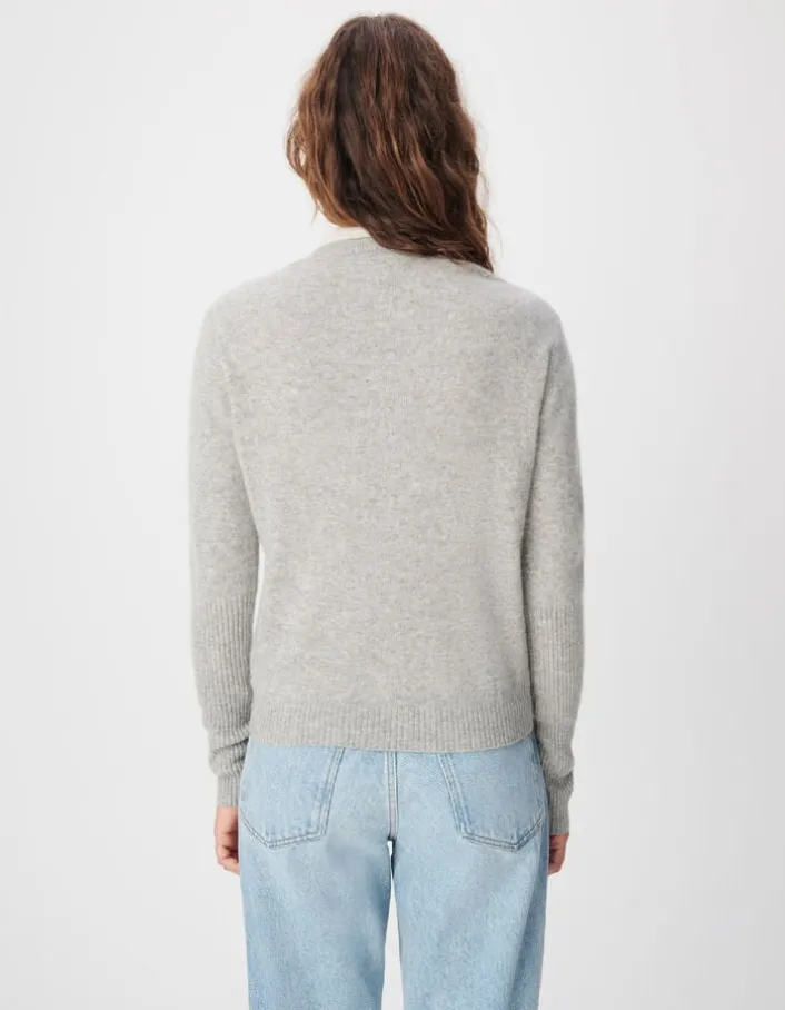 Pull col V gris tricot 100% cachemire Femme