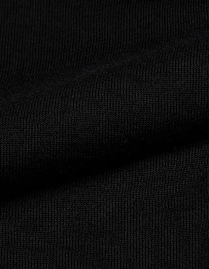 Pull col V noir tricot 100% laine boutons strass dos Femme