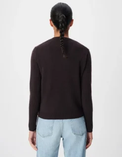Pull col V prune tricot mohair mélangé Femme