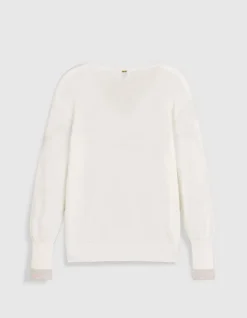Pull encolure V blanc 100% laine Femme