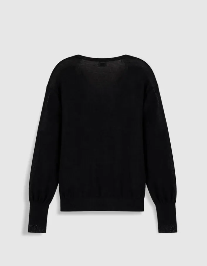 Pull encolure V noir 100% laine Femme