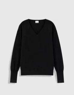 Pull encolure V noir 100% laine Femme