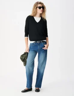 Pull encolure V noir 100% laine Femme