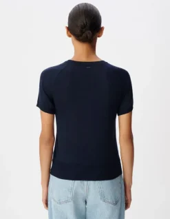 Pull manches courtes marine tricot 100% laine Femme