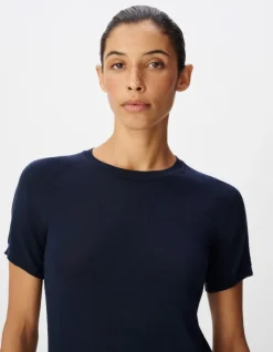 Pull manches courtes marine tricot 100% laine Femme