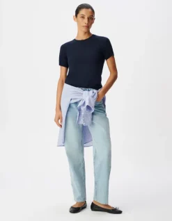 Pull manches courtes marine tricot 100% laine Femme