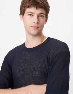 Pull manches courtes marine tricot ajouré Homme