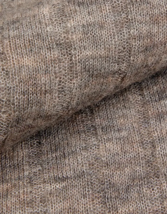 Pull manches longues beige tricot côtes plates Femme