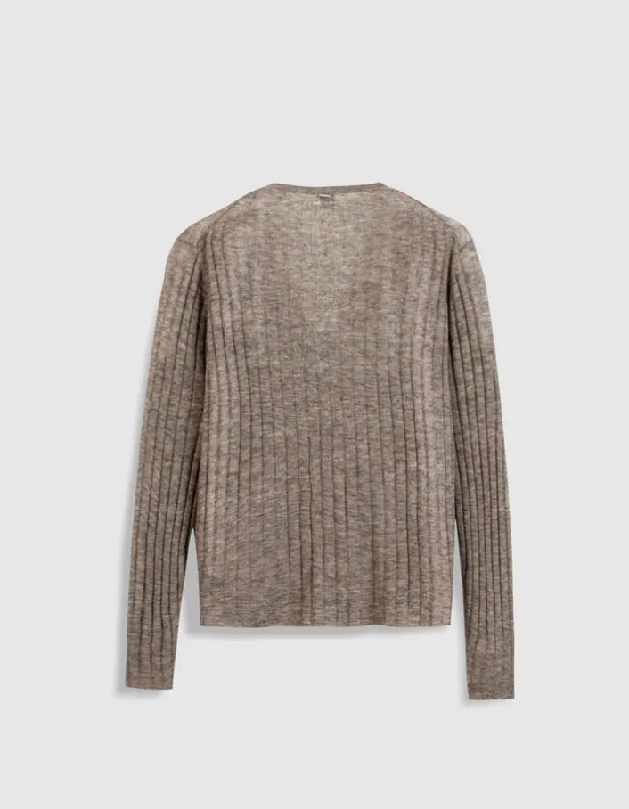 Pull manches longues beige tricot côtes plates Femme