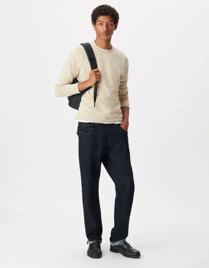Pull manches longues beige tricot mouliné Homme