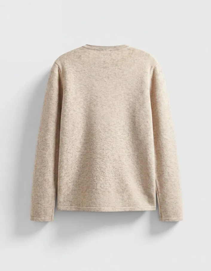 Pull manches longues beige tricot mouliné Homme