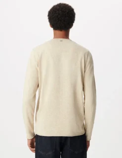 Pull manches longues beige tricot mouliné Homme