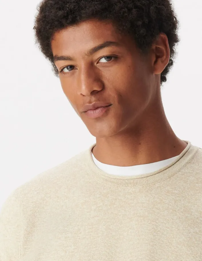 Pull manches longues beige tricot mouliné Homme