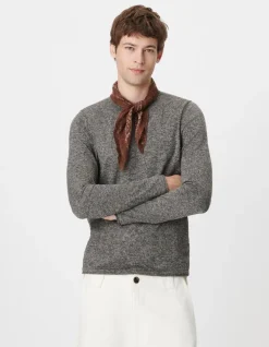 Pull manches longues gris tricot mouliné Homme