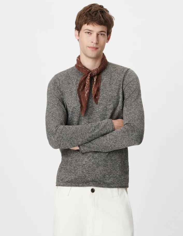 Pull manches longues gris tricot mouliné Homme