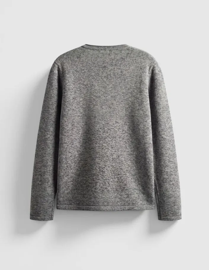 Pull manches longues gris tricot mouliné Homme