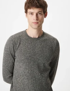 Pull manches longues gris tricot mouliné Homme